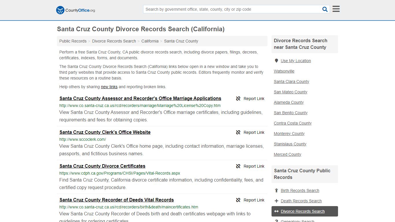 Santa Cruz County Divorce Records Search (California)