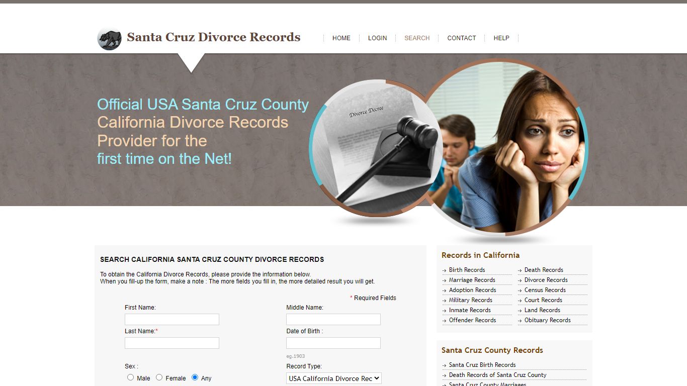 Search California Santa Cruz County Divorce Records