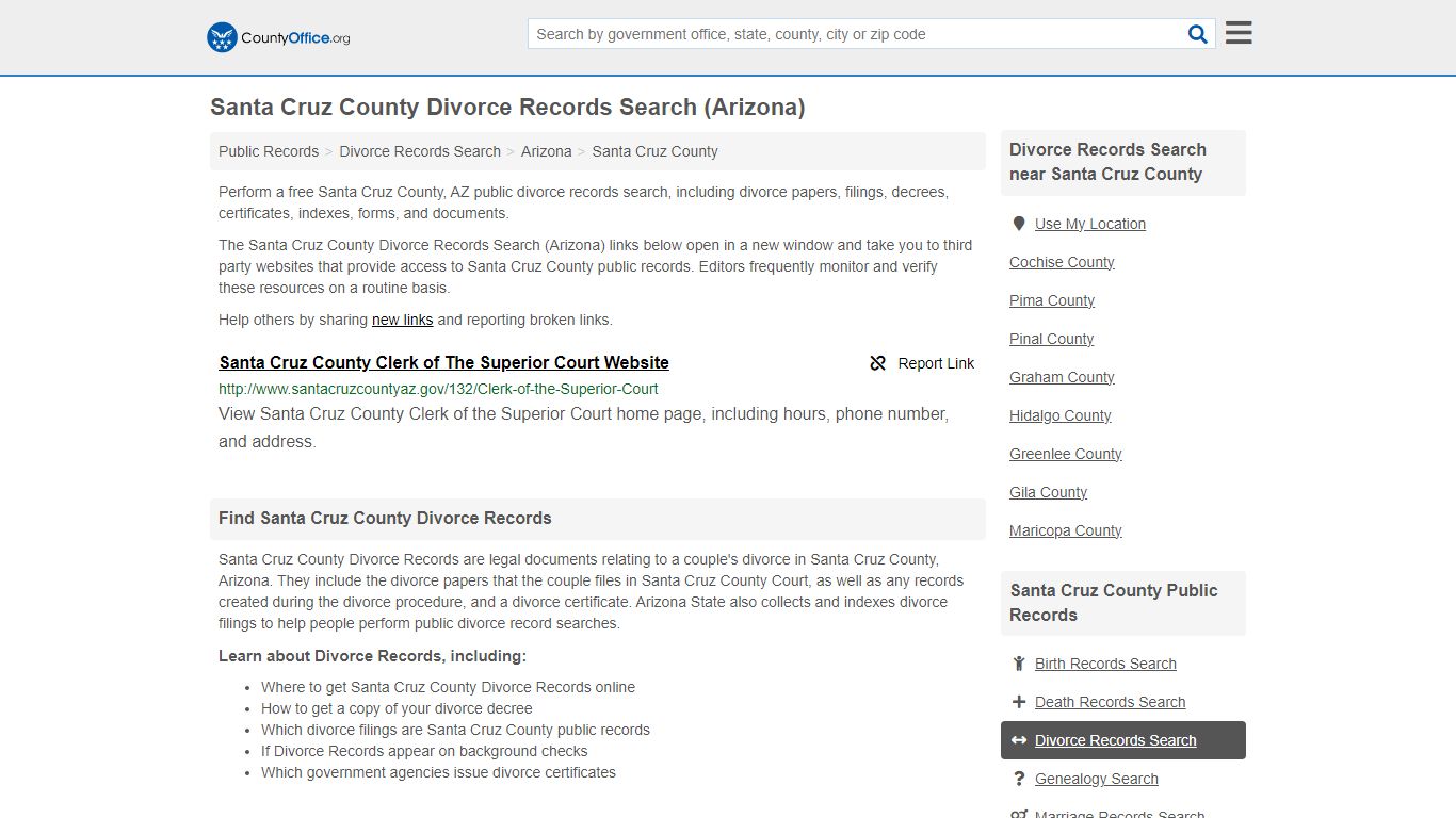 Santa Cruz County Divorce Records Search (Arizona)