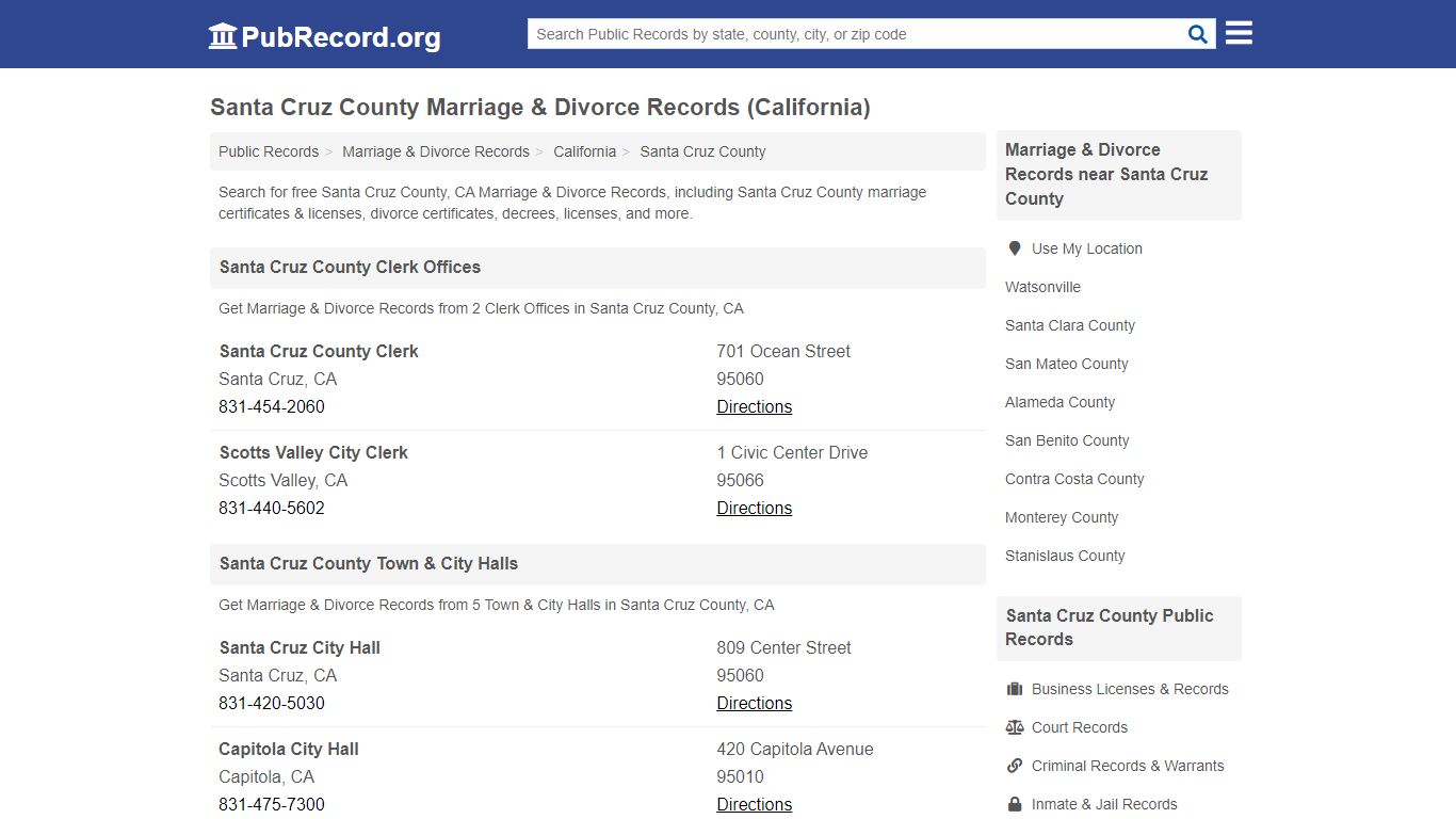 Santa Cruz County Marriage & Divorce Records (California)